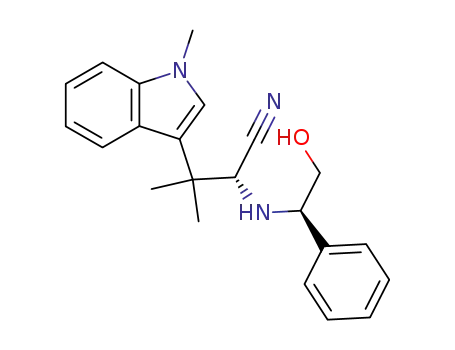 Molecular Structure of 377779-92-5 (N-[(1'R)-2'-hydroxy-1'-phenylethyl]-(2R)-2-amino-3-methyl-3-(1-methylindol-3-yl)butyronitrile)