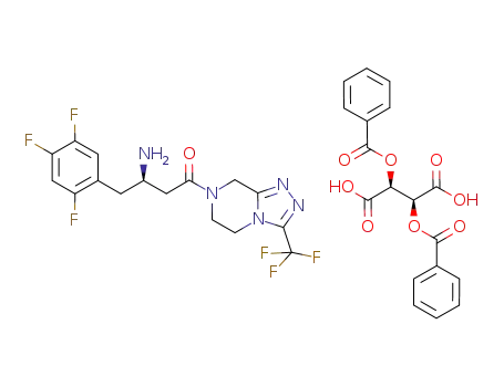 Molecular Structure of 1219440-25-1 (dibenzoyl-D-tartaric acid (2R)-4-oxo-4-[3-(trifluoromethyl)-5,6-dihydro[1,2,4]triazolo[4,3-a]pyrazin-7(8H)-yl]-1-(2,4,5-trifluorophenyl)butan-2-amine)
