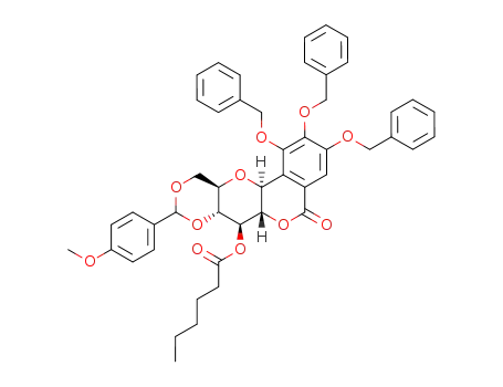 Hexanoic acid (6aS,7S,7aR,11aR,12aS)-1,2,3-tris-benzyloxy-9-(4-methoxy-phenyl)-5-oxo-6a,7,7a,11,11a,12a-hexahydro-5H-6,8,10,12-tetraoxa-benzo[a]anthracen-7-yl ester