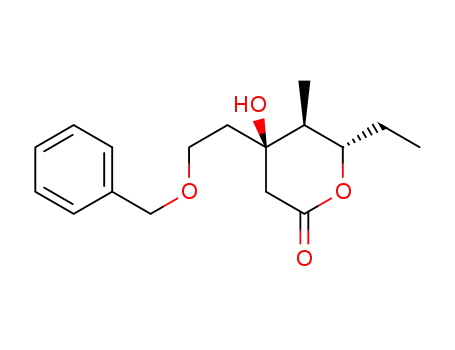 Molecular Structure of 1299358-22-7 ((4R,5S,6S)-4-(2-(benzyloxy)ethyl)-6-ethyl-4-hydroxy-5-methyl-tetrahydropyran-2-one)