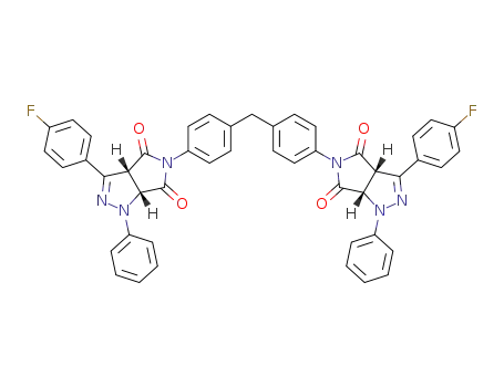 Molecular Structure of 1251004-71-3 ((3aR,6aR,3a'S,6a'S)-5,5'-[methylenebis(4,1-phenylene)]bis[3-(4-fluorophenyl)-3a,6a-dihydro-1-phenylpyrrolo[3,4-c]pyrazole-4,6(1H,5H)-dione])