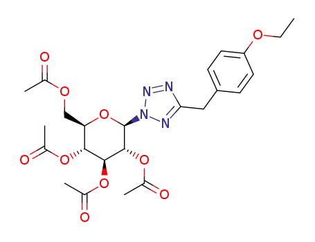 Molecular Structure of 1186641-44-0 (2,3,4,6-tetra-O-acetyl-1-{5-[(4-ethoxyphenyl)methyl]-2H-tetrazol-2-yl}-1-deoxy-β-D-glucopyranose)