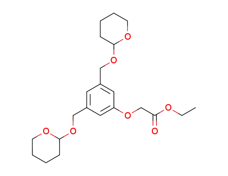 Molecular Structure of 802908-22-1 (Acetic acid, [3,5-bis[[(tetrahydro-2H-pyran-2-yl)oxy]methyl]phenoxy]-,
ethyl ester)