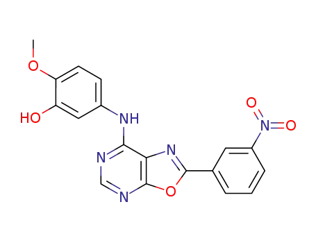 Molecular Structure of 475585-08-1 (2-methoxy-5-{[2-(3-nitrophenyl)oxazolo[5,4-d]pyrimidin-7-yl]amino}phenol)
