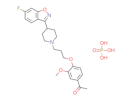 Molecular Structure of 1299470-40-8 (4'-[3-[4-(6-fluoro-1,2-benzisoxazol-3-yl)piperidino]propoxy]-3'-methoxyacetophenone phosphate)