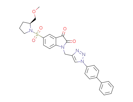 Molecular Structure of 1292809-49-4 ((S)-1-((1-(biphenyl-4-yl)-1H-1,2,3-triazol-4-yl)methyl)-5-(2-(methoxymethyl)pyrrolidin-1-ylsulfonyl)indoline-2,3-dione)