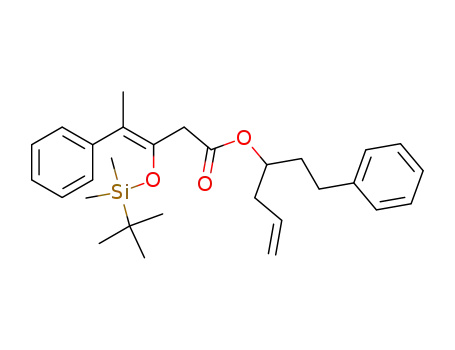 Molecular Structure of 820963-48-2 (3-Pentenoic acid, 3-[[(1,1-dimethylethyl)dimethylsilyl]oxy]-4-phenyl-,
1-(2-phenylethyl)-3-butenyl ester, (3Z)-)