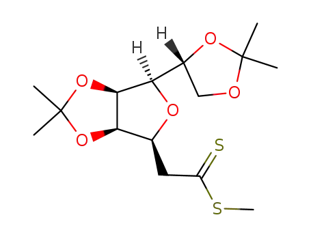 Molecular Structure of 207276-64-0 ([(3aR,4S,6R,6aS)-6-((R)-2,2-Dimethyl-[1,3]dioxolan-4-yl)-2,2-dimethyl-tetrahydro-furo[3,4-d][1,3]dioxol-4-yl]-dithioacetic acid methyl ester)