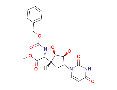 Molecular Structure of 725233-49-8 ((-)-1-{(1'R,2'S,3'R,4'S)-4'-[(R)-methoxycarbonyl(benzyloxycarbonylamino)methyl]-2',3'-dihydroxycyclopentyl}uracil)