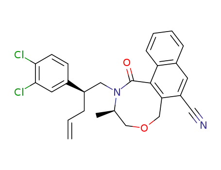 Molecular Structure of 711020-53-0 ((3R)-2-[(2S)-2-(3,4-dichlorophenyl)pent-4-en-1-yl]-3-methyl-1-oxo-1,3,4,6-tetrahydro-2H-naphtho[1,2-f][1,4]oxazocine-7-carbonitrile)