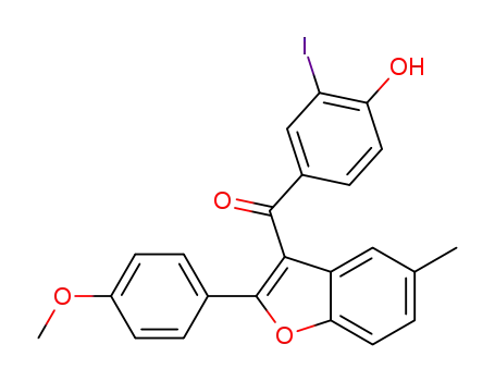 Molecular Structure of 1260505-28-9 ((4-hydroxy-3-iodophenyl)(2-(4-methoxyphenyl)-5-methylbenzofuran-3-yl)methanone)