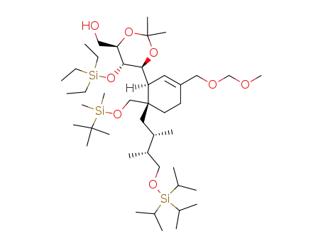 Molecular Structure of 834916-87-9 (1,3-Dioxane-4-methanol,
6-[(1S,6R)-6-[[[(1,1-dimethylethyl)dimethylsilyl]oxy]methyl]-6-[(2S,3R)-2,
3-dimethyl-4-[[tris(1-methylethyl)silyl]oxy]butyl]-3-[(methoxymethoxy)meth
yl]-2-cyclohexen-1-yl]-2,2-dimethyl-5-[(triethylsilyl)oxy]-, (4R,5S,6S)-)