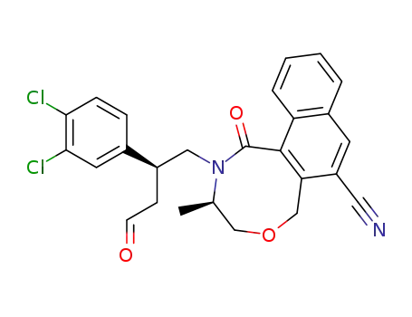 Molecular Structure of 711020-56-3 (2-[(2S)-2-(3,4-dichlorophenyl)-4-oxobutyl]-3-methyl-1-oxo-1,3,4,6-tetrahydro-2H-naphtho[1,2-f][1,4]oxazocine-7-carbonitrile)