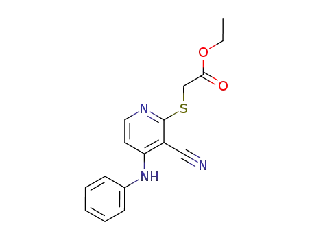 Molecular Structure of 147992-90-3 (Acetic acid, [[3-cyano-4-(phenylamino)-2-pyridinyl]thio]-, ethyl ester)