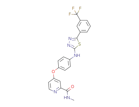 Molecular Structure of 1310739-68-4 (N-methyl-4-(4-(5-(3-(trifluoromethyl)phenyl)-1,3,4-thiadiazol-2-ylamino)phenoxy)picolinamide)
