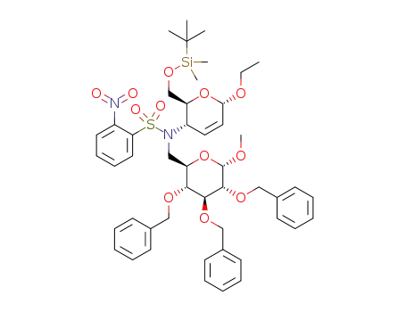 N-(methyl 2,3,4-tri-O-benzyl-6-deoxy-α-D-glucopyranosid-6-yl)-N-(ethyl 6-O-(tert-butyldimethylsilyl)-2,3,4-trideoxy-α-D-erythro-hex-2-enopyranosid-4-yl)-2-nitrobenzenesulfonamide