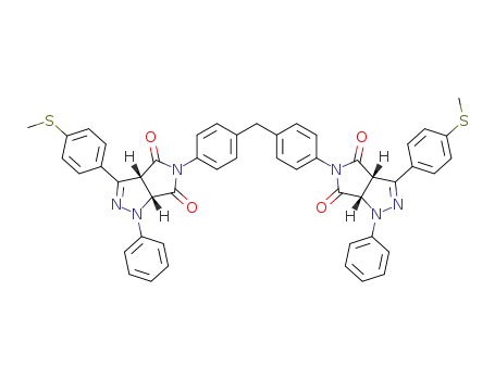 Molecular Structure of 1251004-85-9 ((3aR,6aR,3a'S,6a'S)-5,5'-[methylenebis(4,1-phenylene)]bis[3a,6a-dihydro-3-[4-(methylthio)phenyl]-1-phenylpyrrolo[3,4-c]pyrazole-4,6(1H,5H)-dione])