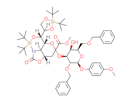 4-methoxyphenyl (methyl 4,5-N,O-carbonylamino-5,7-N,O-DTBS-8,9-O-DTBS-3,5-dideoxy-D-glycero-α-D-galacto-2-nonulopyranosidonate)-(2->3)-2,6-di-O-benzyl-β-D-galactopyranoside