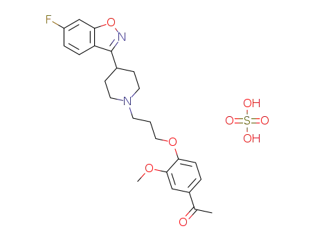 Molecular Structure of 1299470-41-9 (4'-[3-[4-(6-fluoro-1,2-benzisoxazol-3-yl)piperidino]propoxy]-3'-methoxyacetophenone bisulphate)