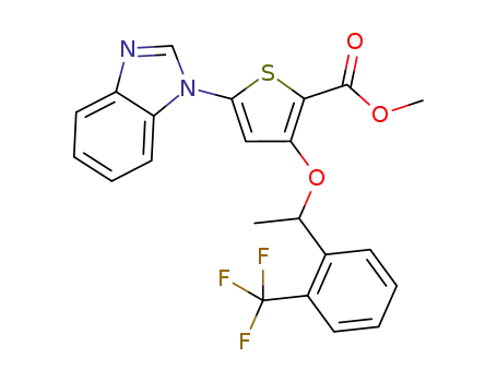 Molecular Structure of 1276687-35-4 (methyl (+/-)-5-(1H-benzo[d]imidazol-1-yl)-3-(1-(2-(trifluoromethyl)phenyl)ethoxy)thiophene-2-carboxylate)