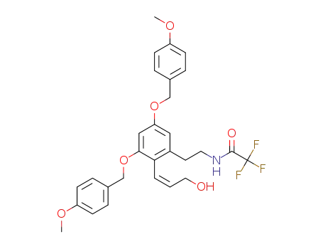 Molecular Structure of 1314093-93-0 (1,3-bis(4-methoxybenzyloxy)-6-[(Z)-3-hydroxyprop-1-enyl]5-[2-(trifluoroacetamido)ethyl]benzene)