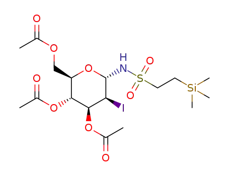 Molecular Structure of 1293911-28-0 (3,4,6-tri-O-acetyl-1,2-dideoxy-2-iodo-1-[2-(trimethylsilyl)ethanesulfonamido]-α-D-mannopyranose)