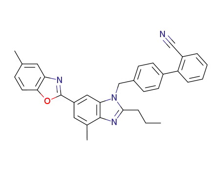 Molecular Structure of 675882-77-6 (4'-[[2-n-propyl-4-methyl-6-(5-methylbenzoxazol-2-yl)-benzimidazol-1-yl]methyl]-2-cyanobiphenyl)