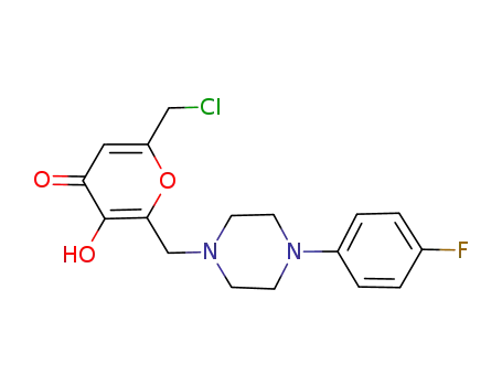 Molecular Structure of 1225388-72-6 (6-(chloromethyl)-2-{[4-(4-fluorophenyl)piperazin-1-yl]methyl}-3-hydroxy-4H-pyran-4-one)