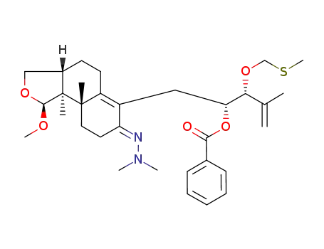 Benzoic acid (1R,2R)-1-[(1S,3aR,9aS,9bS)-7-(dimethyl-hydrazono)-1-methoxy-9a,9b-dimethyl-1,3,3a,4,5,7,8,9,9a,9b-decahydro-naphtho[1,2-c]furan-6-ylmethyl]-3-methyl-2-methylsulfanylmethoxy-but-3-enyl ester