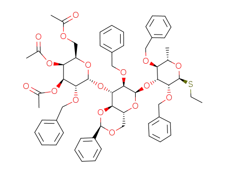 ethyl O-(2-O-benzyl-3,4,6-tri-O-acetyl-α-D-galactopyranosyl)-(1->3)-O-(2-O-benzyl-4,6-O-benzylidene-α-D-glucopyranosyl)-(1->3)-2,4-di-O-benzyl-1-thio-α-L-rhamnopyranoside
