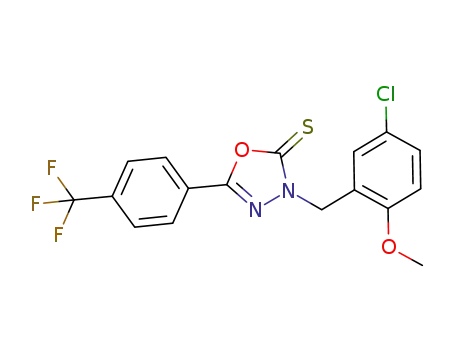 Molecular Structure of 202822-95-5 (1,3,4-Oxadiazole-2(3H)-thione,
3-[(5-chloro-2-methoxyphenyl)methyl]-5-[4-(trifluoromethyl)phenyl]-)