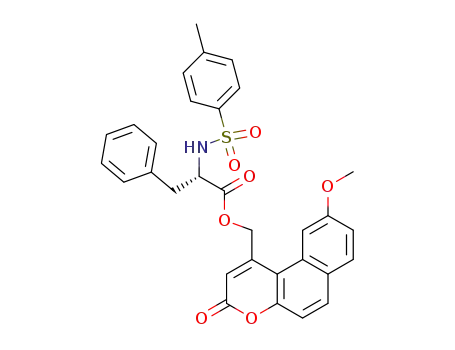 Molecular Structure of 918886-05-2 (L-Phenylalanine, N-[(4-methylphenyl)sulfonyl]-,
(9-methoxy-3-oxo-3H-naphtho[2,1-b]pyran-1-yl)methyl ester)
