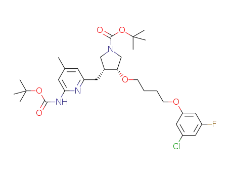 tert-butyl (3R,4R)-3-((6-((tert-butoxycarbonyl)amino)-4-methylpyridin-2-yl)methyl)-4-(4-(3-chloro-5-fluorophenoxy)butoxy)pyrrolidine-1-carboxylate