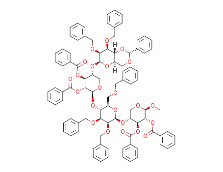 methyl 4,6-O-benzylidene-2,3-di-O-benzyl-β-D-mannopyranosyl-(1->4)-2,3-di-O-benzoyl-β-D-xylopyranosyl-(1->4)-2,3,6-tri-O-benzyl-β-D-mannopyranosyl-(1->4)-2,3-di-O-benzoyl-β-D-xylopyranoside