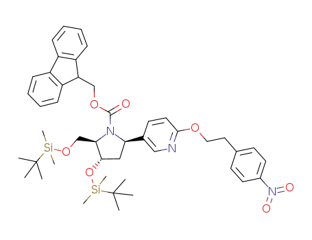 Molecular Structure of 954127-66-3 (fluoren-9-ylmethyl 4-(tert-butyldimethylsilanyloxy)-5-(tert-butyldimethylsilanyloxymethyl)-2-{2-[2-(4-nitrophenyl)ethoxy]pyridin-2-yl}pyrrolidine-1-carboxylate)