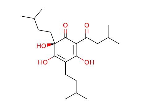 Molecular Structure of 26472-42-4 (2,4-Cyclohexadien-1-one,
3,5,6-trihydroxy-4,6-bis(3-methylbutyl)-2-(3-methyl-1-oxobutyl)-, (R)-)