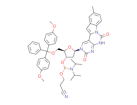 β-D-1-(3-methyl-pyrimido[4,5-d]pyrimido[1,6-a]indol-10-yl)-5-O-(4,4'-dimethoxytrityl)-2-deoxyribose-3-(2-cyanoethyl N,N-diisopropylphosphoramidite)
