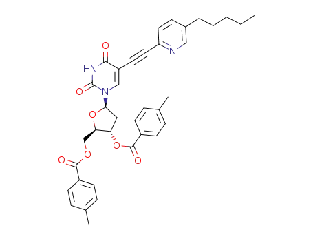 Molecular Structure of 948559-96-4 (1-[2-deoxy-3,5-di-O-(p-toluoyl)-β-D-erythro-pentofuranosyl]-5-[2-(5-pentylpyrid-2-yl)ethynyl]uracil)