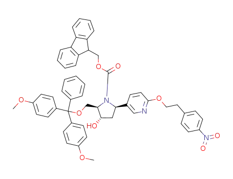 Molecular Structure of 954127-68-5 (fluoren-9-ylmethyl 5-[bis(4-methoxyphenyl)(phenyl)methoxymethyl]-4-hydroxy-2-{2-[2-(4-nitrophenyl)ethoxy]pyridin-2-yl}pyrrolidine-1-carboxylate)