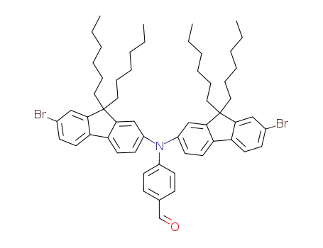 Molecular Structure of 1285536-60-8 (4-[bis(2-bromo-9,9-dihexyl-7-fluorenyl)amino]benzaldehyde)