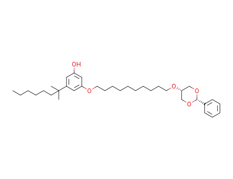 Molecular Structure of 1350724-53-6 (cis-3-(2-methyloctan-2-yl)-5-[10-(2-phenyl-1,3-dioxan-5-yloxy)decyloxy]phenol)