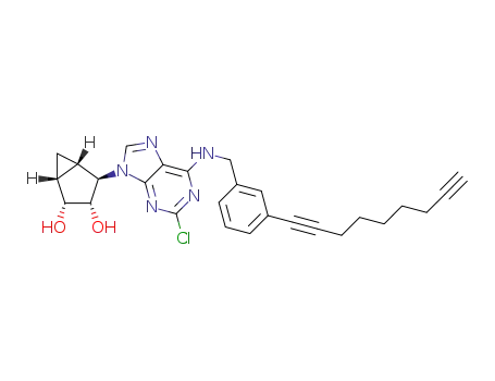 Molecular Structure of 1309943-88-1 ((1R,2R,3S,4R,5S)-4-(2-chloro-6-(3-(nona-1,8-diynyl)benzylamino)-9H-purin-9-yl)bicyclo[3.1.0]hexane-2,3-diol)