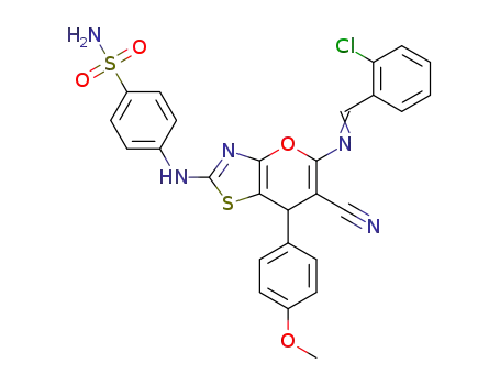 5-(2-chlorobenzylideneamino)-6-cyano-7H-7-(4-methoxyphenyl)-2-(4-sulphamoylphenylamino)pyrano[2,3-d]thiazole