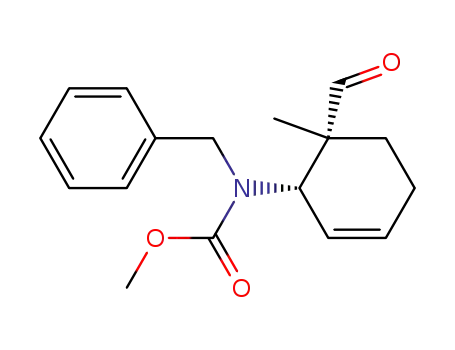 Molecular Structure of 420838-62-6 (N-benzyl-N-[(1S,6R)-6-formyl-6-methyl-2-cyclohexen-1-yl]carbamic acid methyl ester)