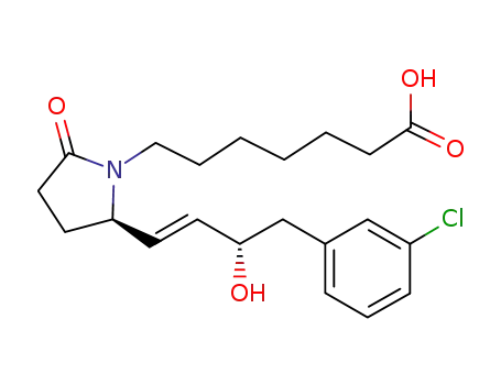 Molecular Structure of 494221-70-4 (1-Pyrrolidineheptanoic acid,
2-[(1E,3S)-4-(3-chlorophenyl)-3-hydroxy-1-butenyl]-5-oxo-, (2R)-)