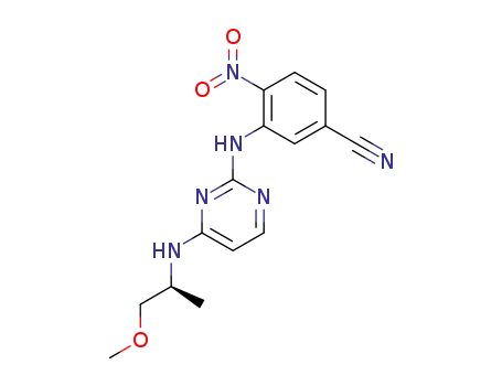 Molecular Structure of 952184-79-1 (3-[4-((S)-2-Methoxy-1-methyl-ethylamino)-pyrimidin-2-ylamino]-4-nitro-benzonitrile)