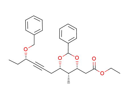 Molecular Structure of 928050-53-7 (1,3-Dioxane-4-acetic acid,
5-methyl-2-phenyl-6-[(4S)-4-(phenylmethoxy)-2-hexyn-1-yl]-, ethyl ester,
(4R,5R,6S)-)