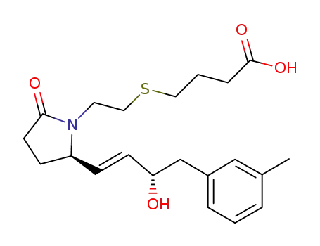 Molecular Structure of 494222-28-5 (Butanoic acid,
4-[[2-[(2R)-2-[(1E,3S)-3-hydroxy-4-(3-methylphenyl)-1-butenyl]-5-oxo-1-
pyrrolidinyl]ethyl]thio]-)