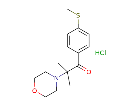 Molecular Structure of 1353758-31-2 (2-methyl-1-(4-methylsulfanylphenyl)-2-morpholin-4-ium-4-yl-propan-1-one chloride)