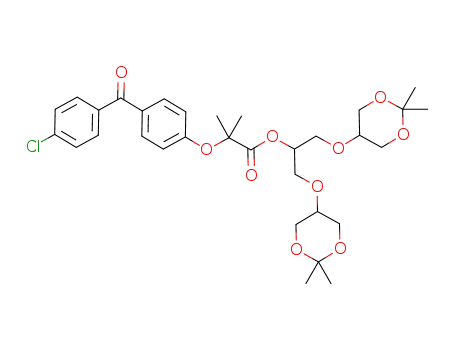 Molecular Structure of 1043468-87-6 (1,3-bis(2,2-dimethyl-1,3-dioxan-5-yloxy)propan-2-yl 2-(4-(4-chlorobenzoyl)phenoxy)-2-methylpropanoate)